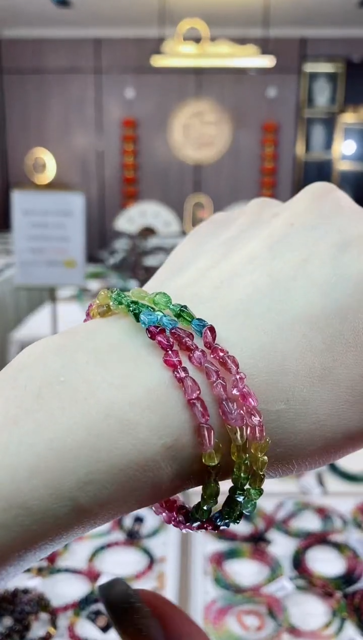 净体原石三圈手链未镶嵌碧玺dan多样性发货一条