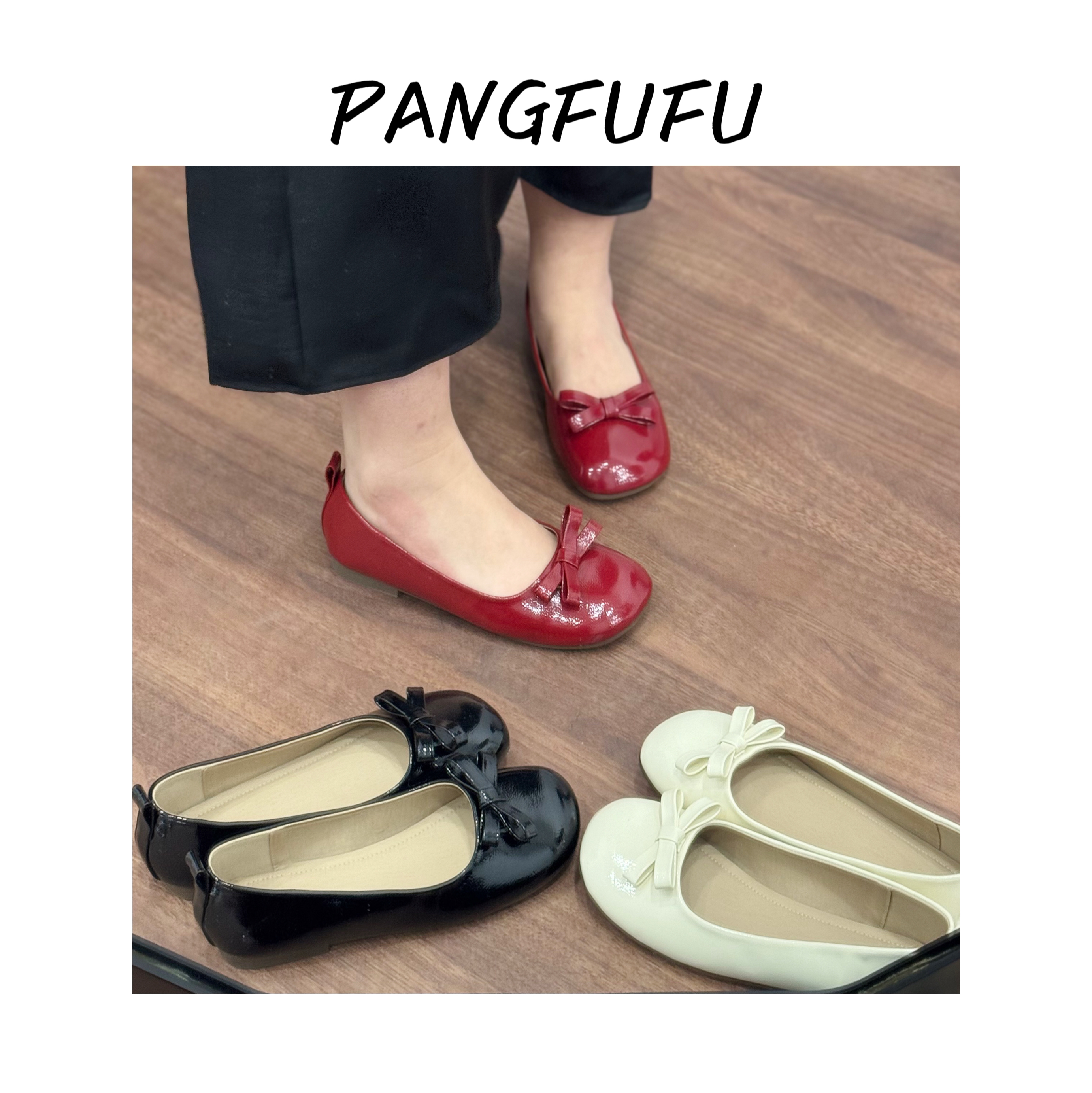 【胖福福大码女鞋】蝴蝶结平跟浅口加宽加肥单鞋女复古英伦风688-2
