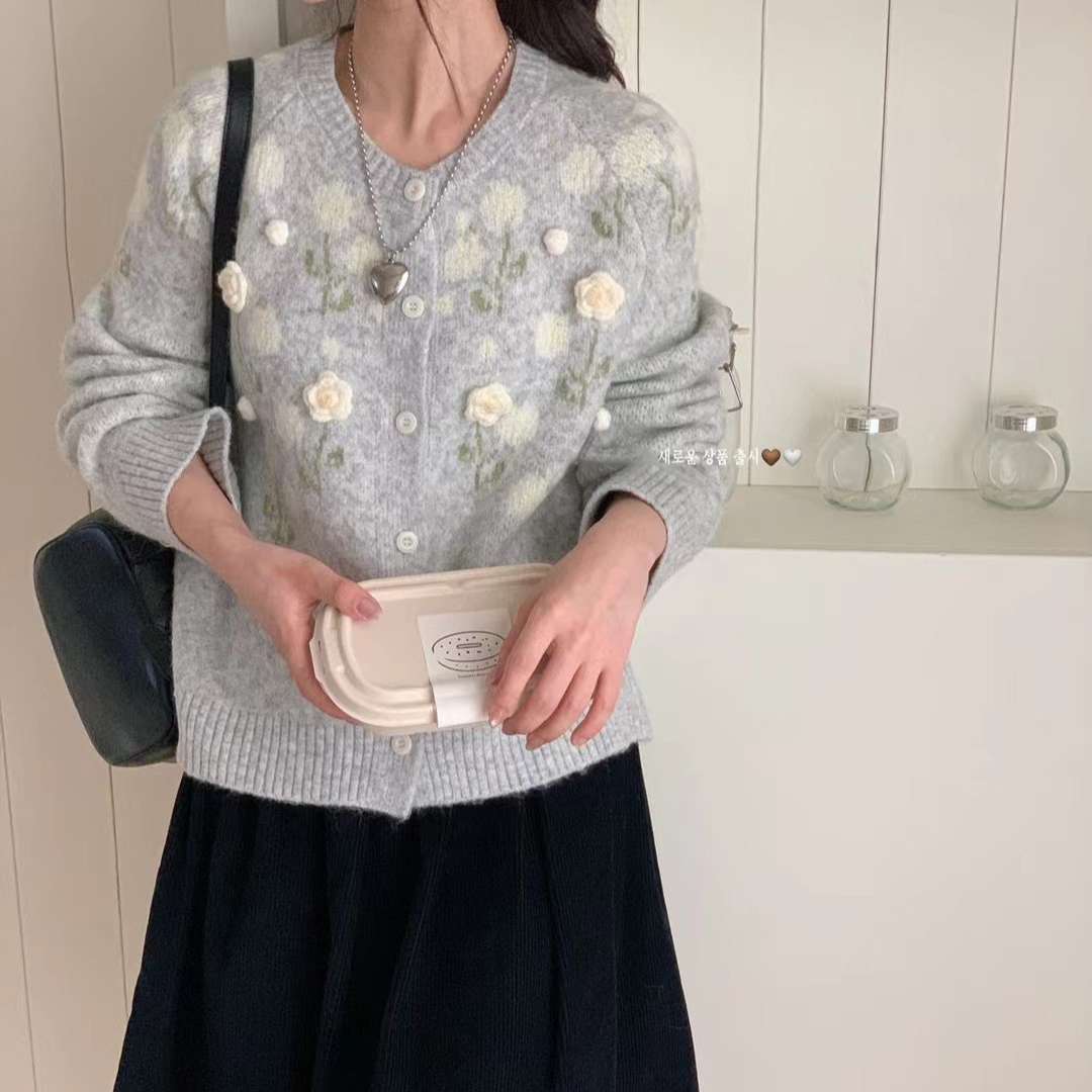 奶油家【k23】韩版新款气质甜美百搭显瘦长袖针织衫毛衣百搭开衫k23