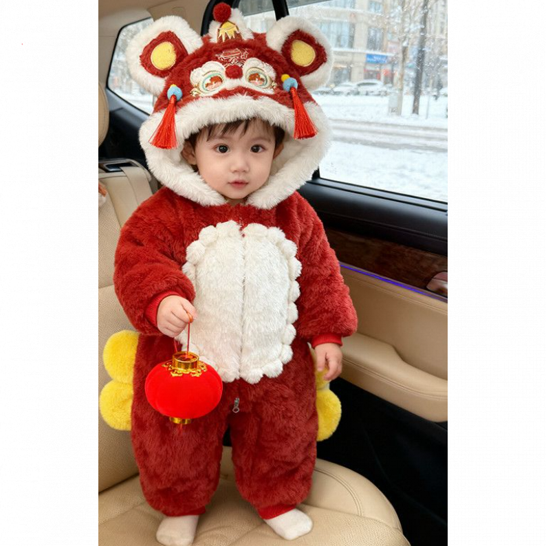 男女宝新年冬装拜年冬季加绒加厚连体衣婴幼儿衣服喜庆舒适过年服