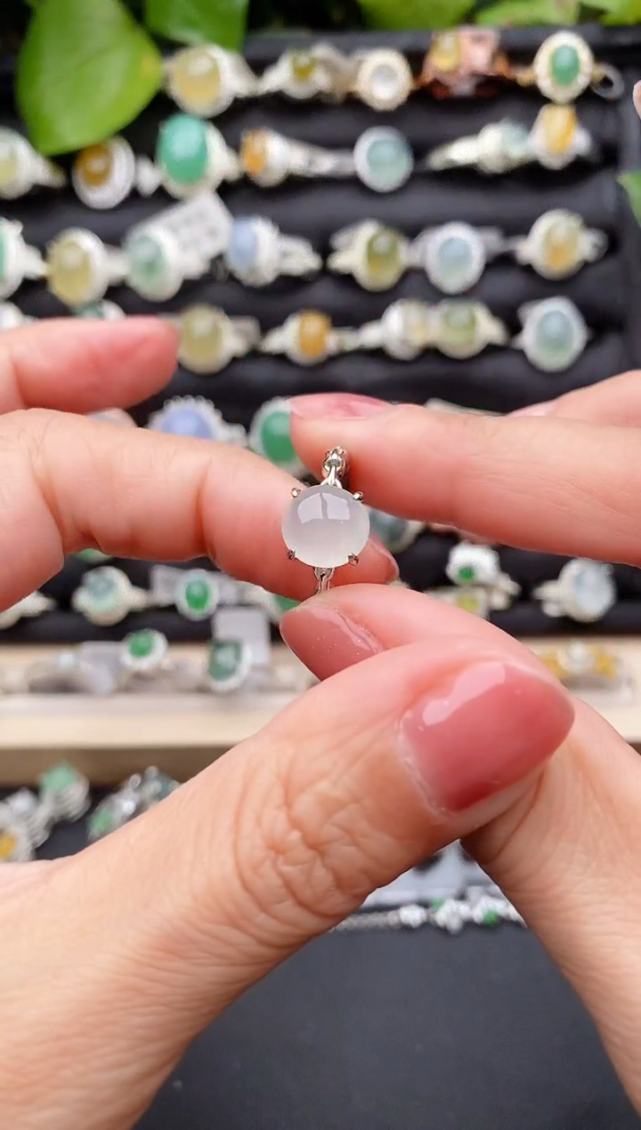 【闪购商品】翡翠戒指银S925镶嵌缅甸天然A货翡翠77  2-