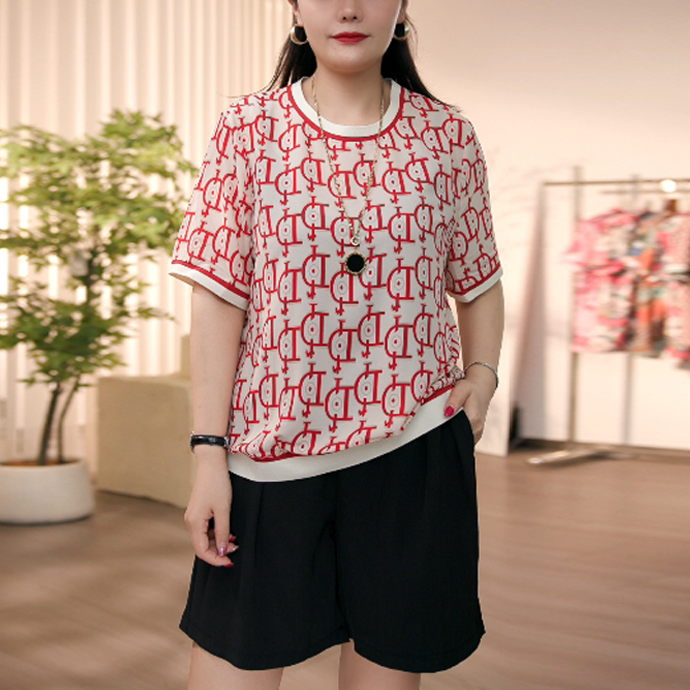 星梦情缘大码女装夏装胖mm洋气时尚上衣胖妹妹宽松显瘦短袖T恤衫