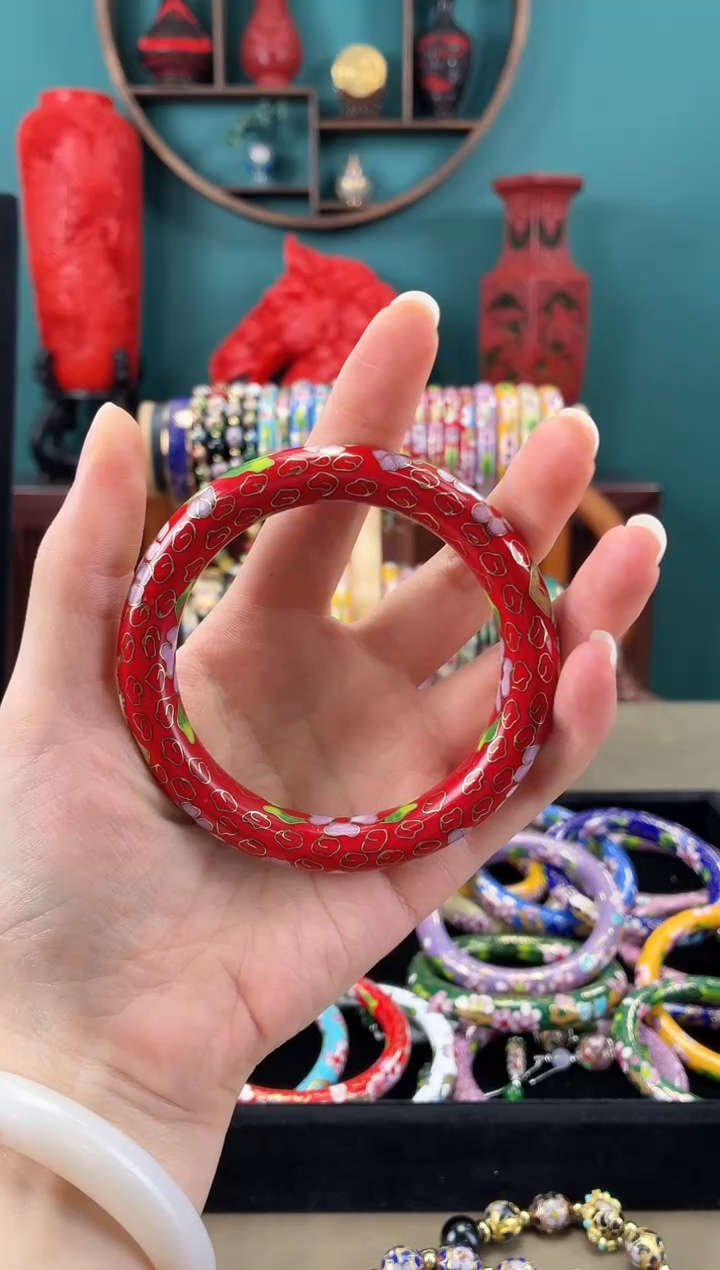 景泰蓝红色粗镯55-60