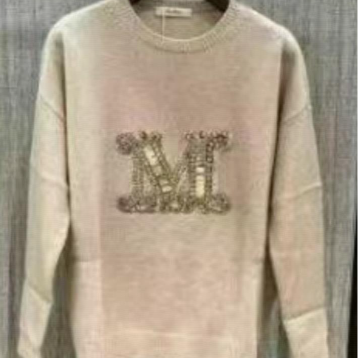 全新未使用 MaxMara 水钻M字母羊毛羊绒毛衣 燕麦色/M