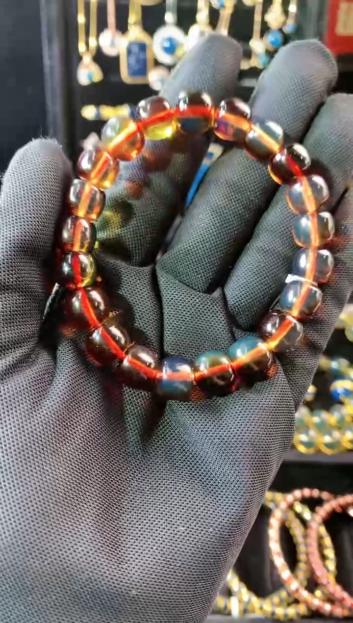 【闪购商品】琥珀珠宝奇石未镶嵌10MM红蓝老型手串