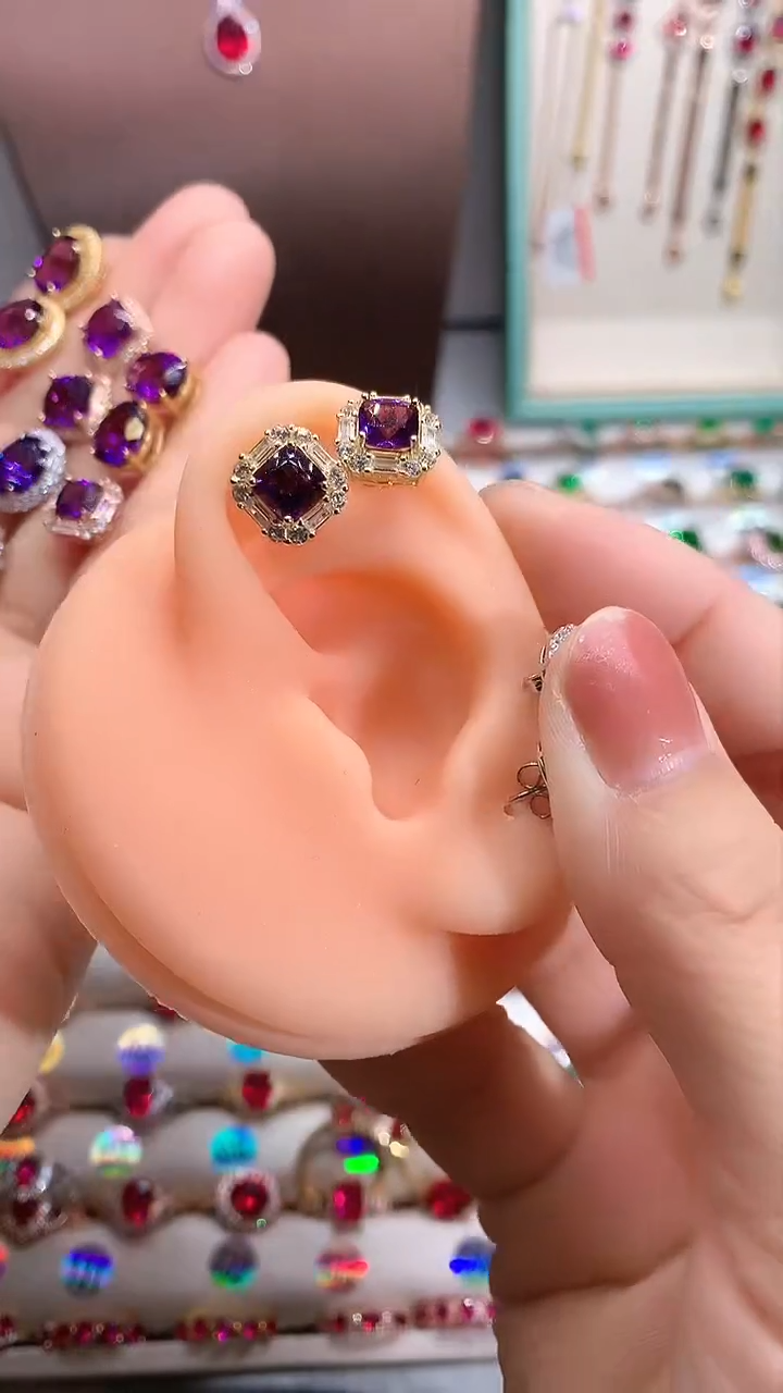 【闪购商品】水晶耳饰银S925镶嵌金色
