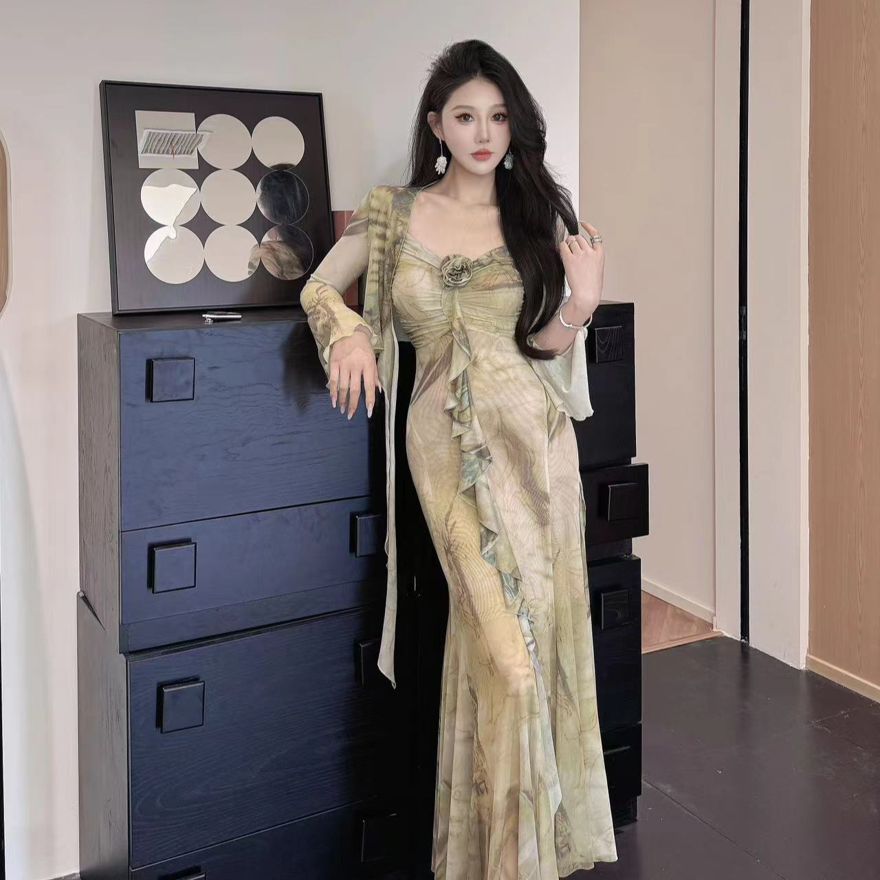 2024显瘦气质扎染设计师连衣裙2445