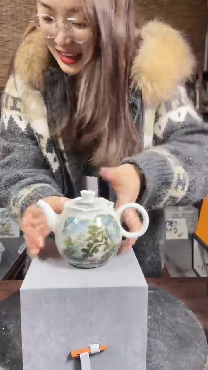 红星严选交流瓷器山水盖壶