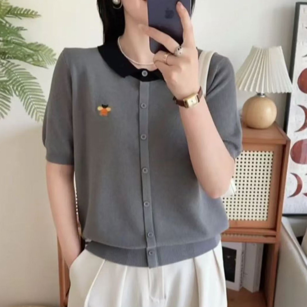 100#夏季短袖针织衫显瘦时尚百搭方领55