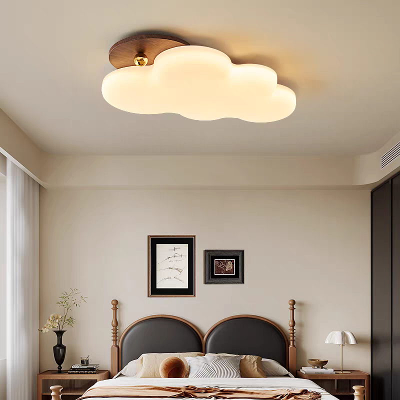 中古风卧室吸顶灯法式复古胡桃木色书房灯美式乡村主卧房间灯具