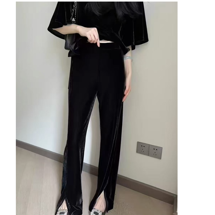 MYYS复古小众气质显瘦大开叉真丝丝绒裤103cm-230302