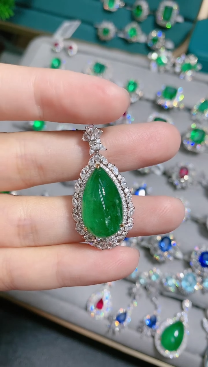 18K金镶嵌18K金吊坠拆单2祖母绿溪*.