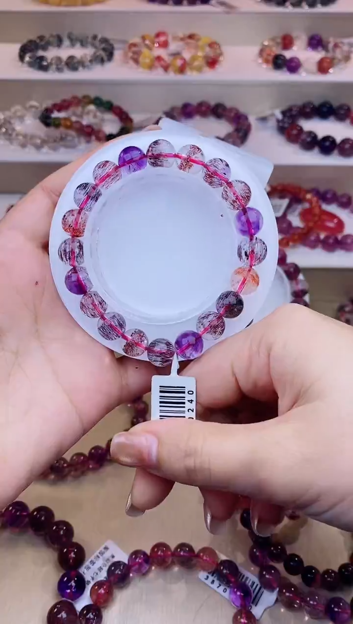 未镶嵌手链水晶黑加仑超七单圈9m+