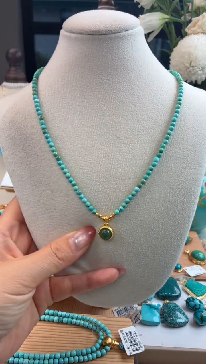 银S925镀金镶嵌绿松石项链1