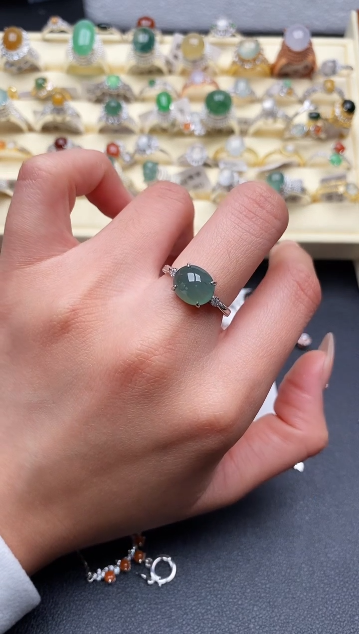 【闪购商品】翡翠戒指银S925镶嵌4444444+1