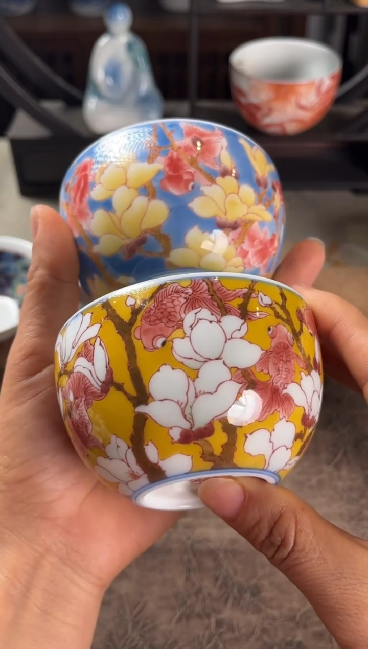 景德镇文祥窑手工釉下彩陶瓷单杯