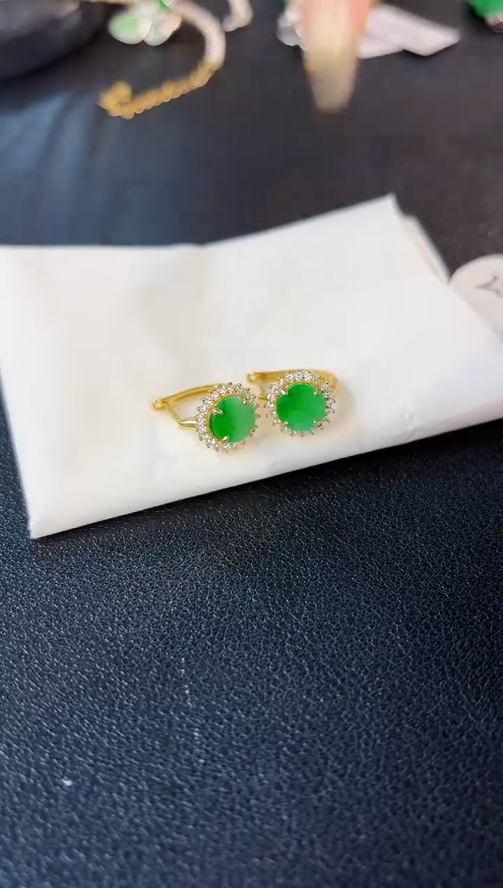 【闪购商品】翡翠耳饰足银镶嵌缅料A货/支持复检/一件