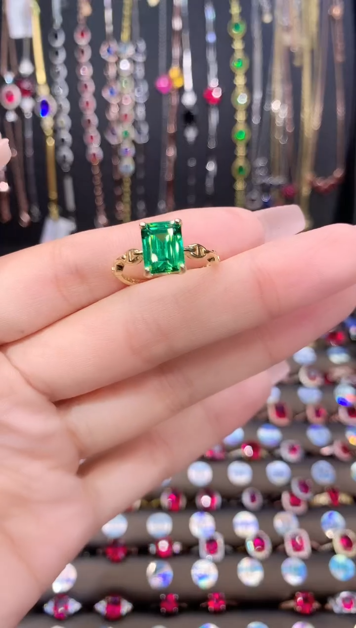 戒指透辉石银S925镶嵌金色79