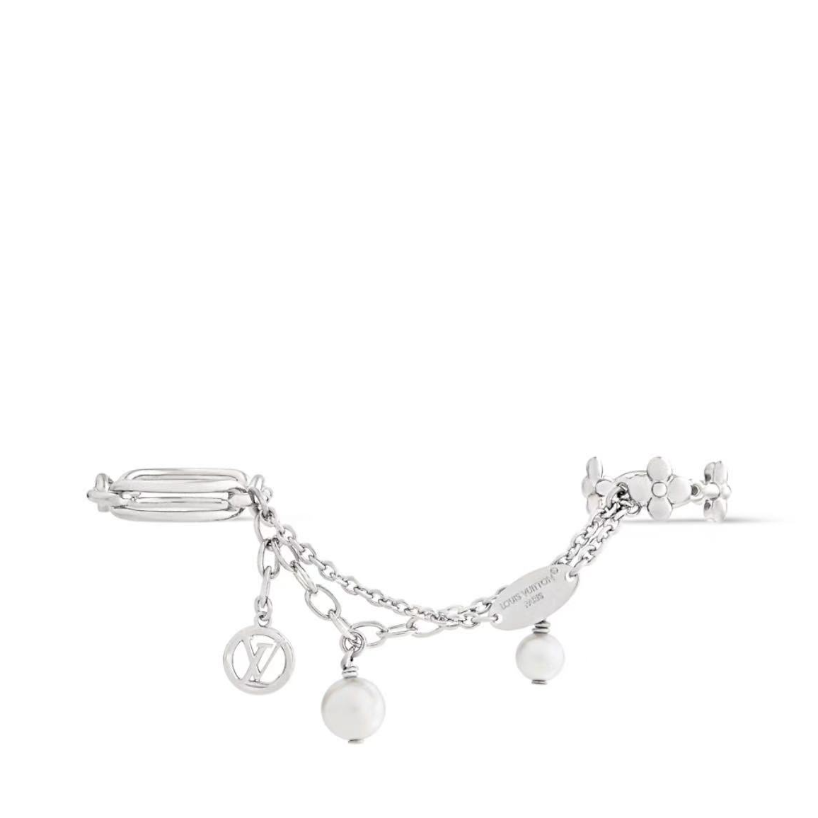 99新 LouisVuitton/路易威登 银色双环珍珠链条戒指 S号