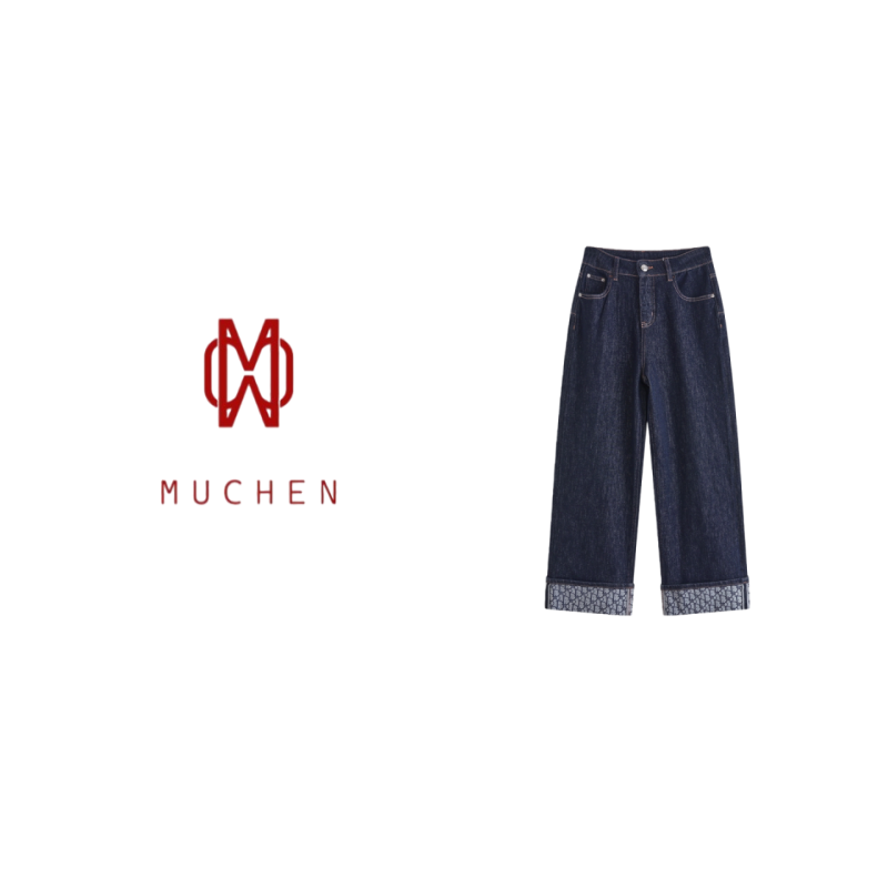 【MUCHEN】小香风菱格口袋百搭直筒牛仔裤-9880