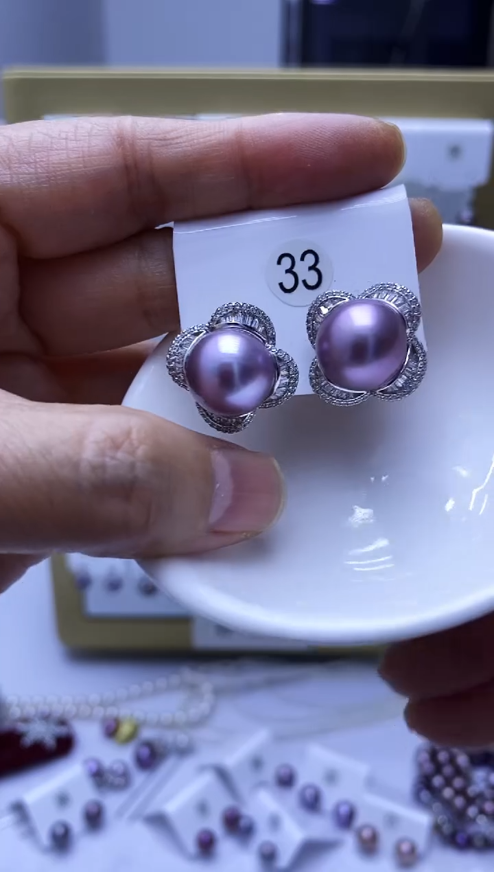 银S925镶嵌耳饰淡水珍珠33