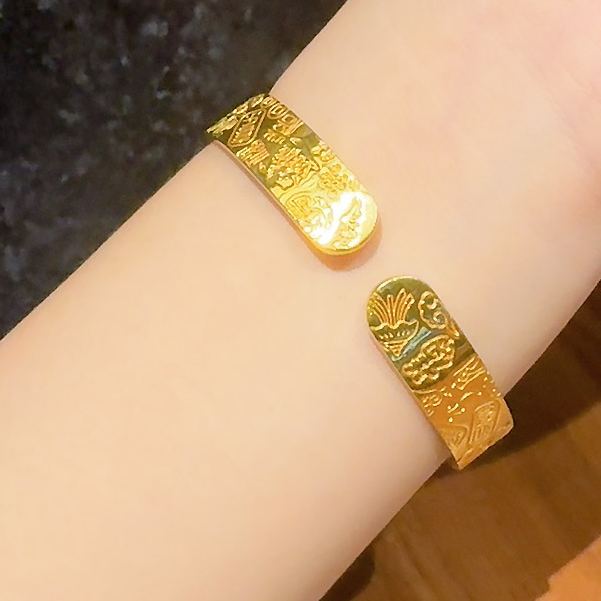 足银手镯 卡10卡12圆棍吉言 吉言开口宽版 手镯 复古百搭时尚