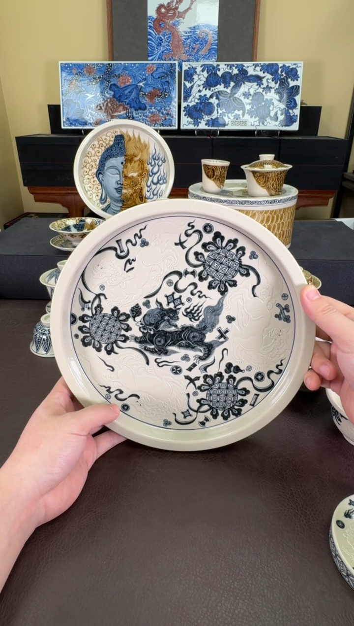 【闪购商品】二号釉阳雕狮子壶承