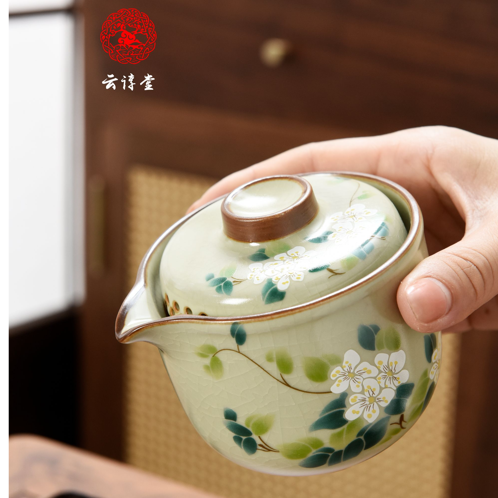 新式山茶花防烫手抓壶陶瓷家用手抓壶-0036