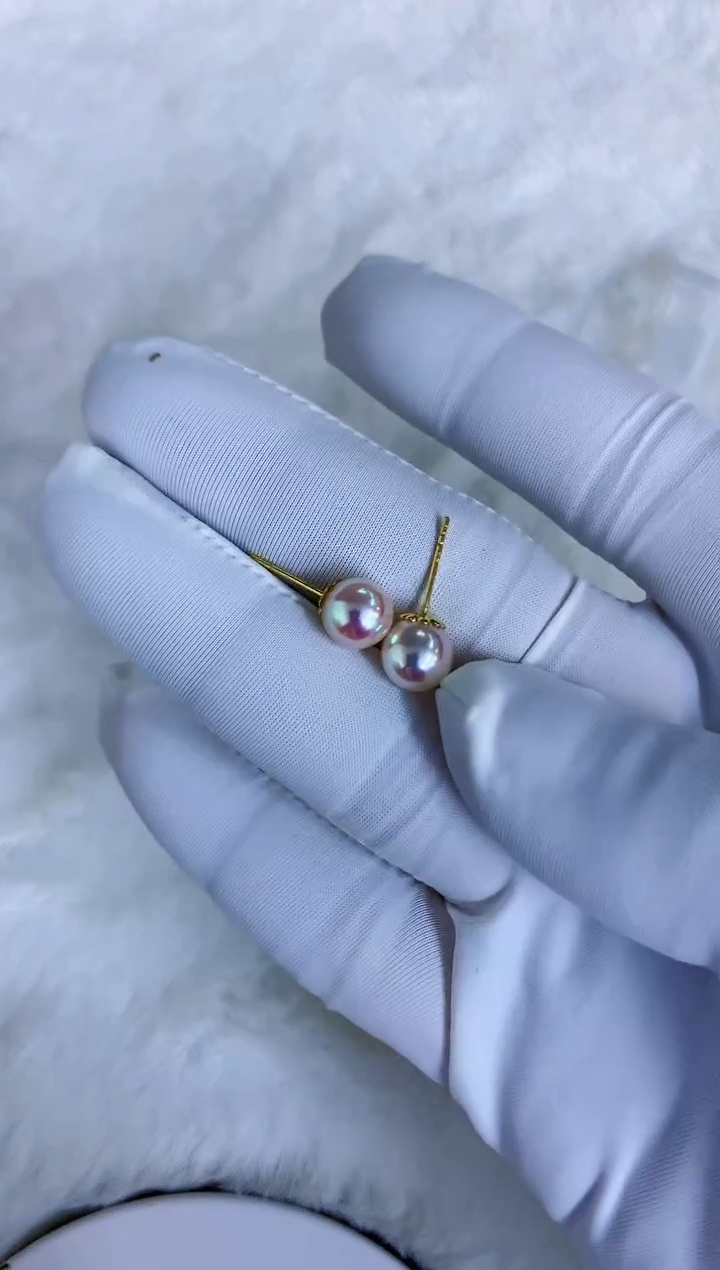 18K金镶嵌海水珍珠饰品7.5-8素钉定制