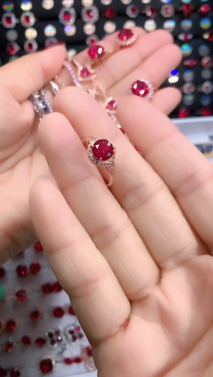 【闪购商品】红宝石戒指银S925镶嵌玫瑰金