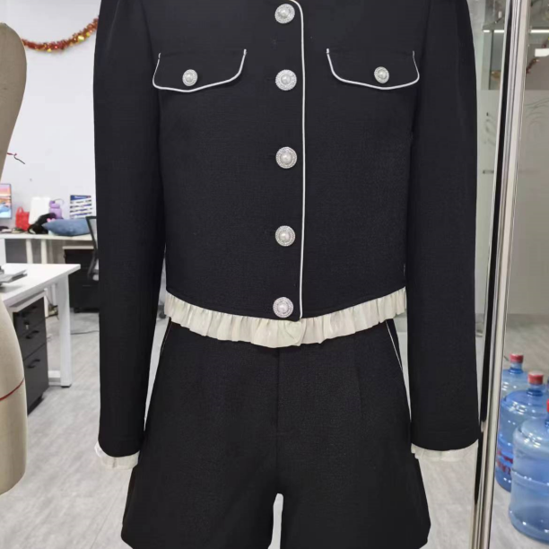 长袖时尚高级感荷叶边气质小香风两件套套装613370006