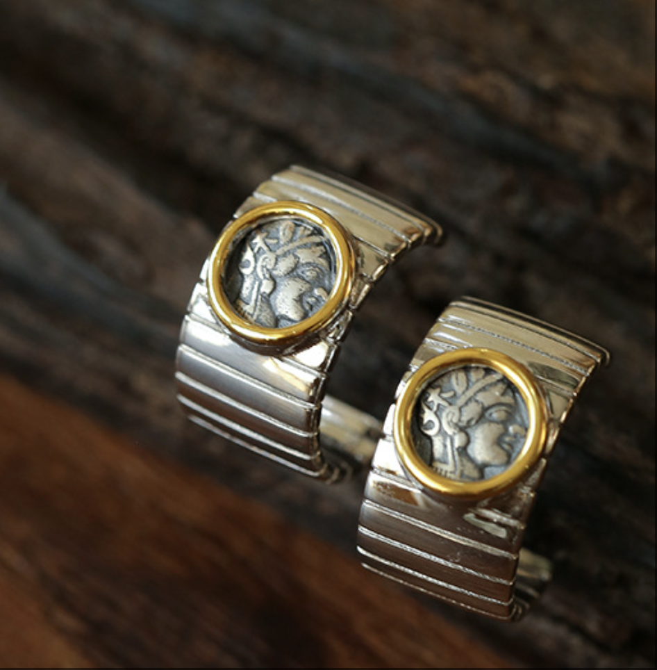 合金耳饰 925银古币耳环复古银币耳环女雅典娜耳环