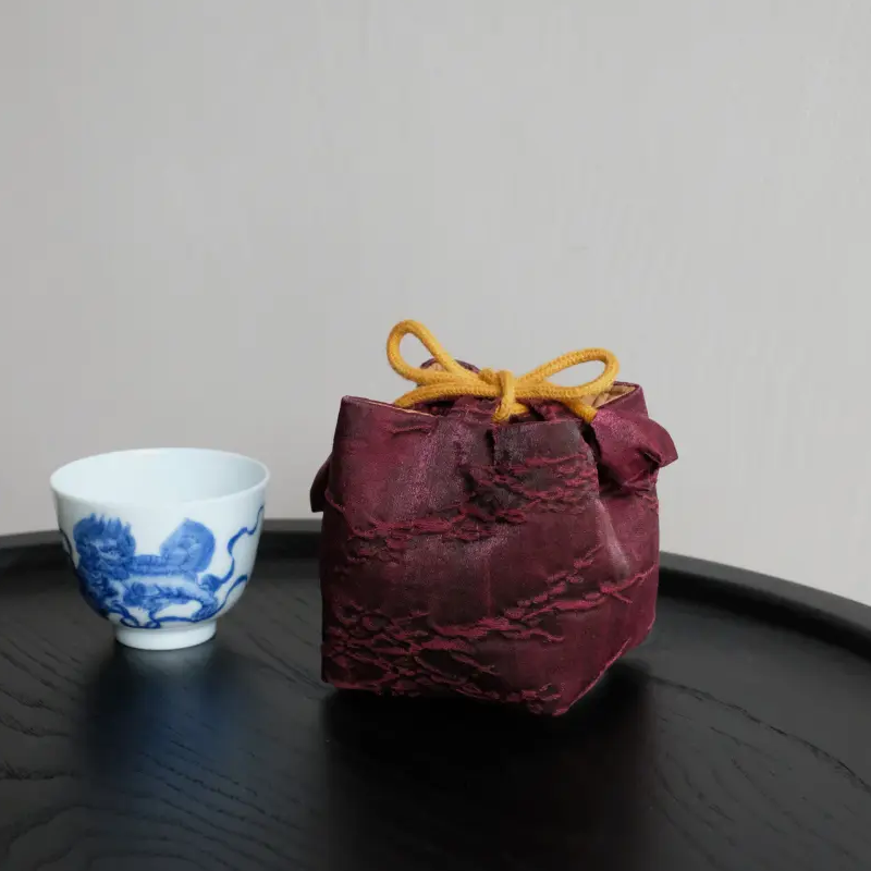 【非遗好物】安克拉红真丝提花小方口茶道配件（慢蓝S0842）