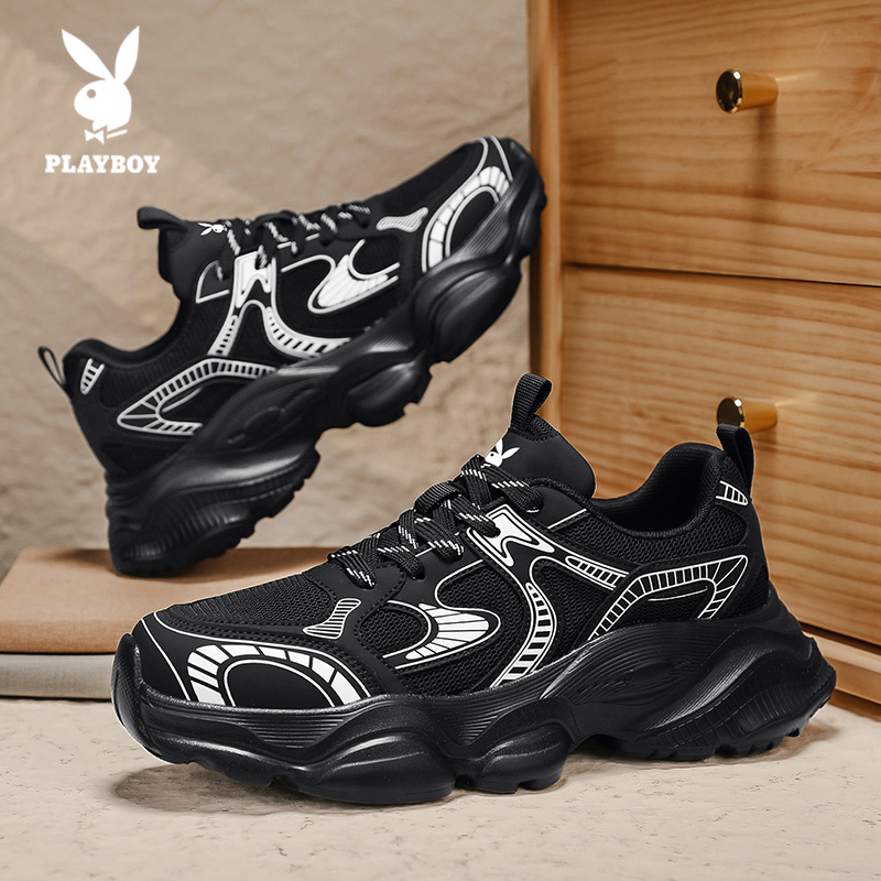 PLAYBOY/花花公子老爹鞋2025新款男士透气网面厚底百搭休闲运动鞋