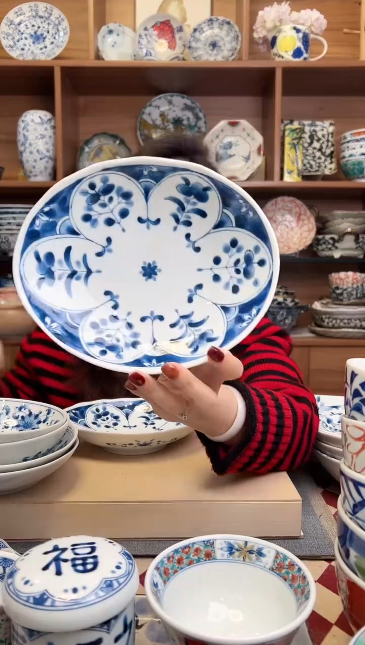 【微瑕】间取立花19.5cm异型椭圆深盘