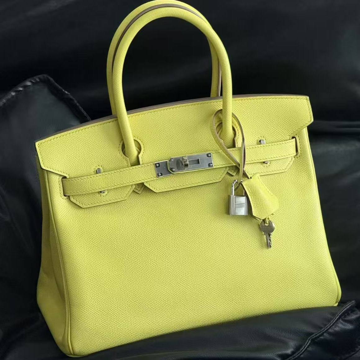 99新 Hermes/爱马仕 birkin30鹅蛋黄 银扣 ep皮 框Q刻