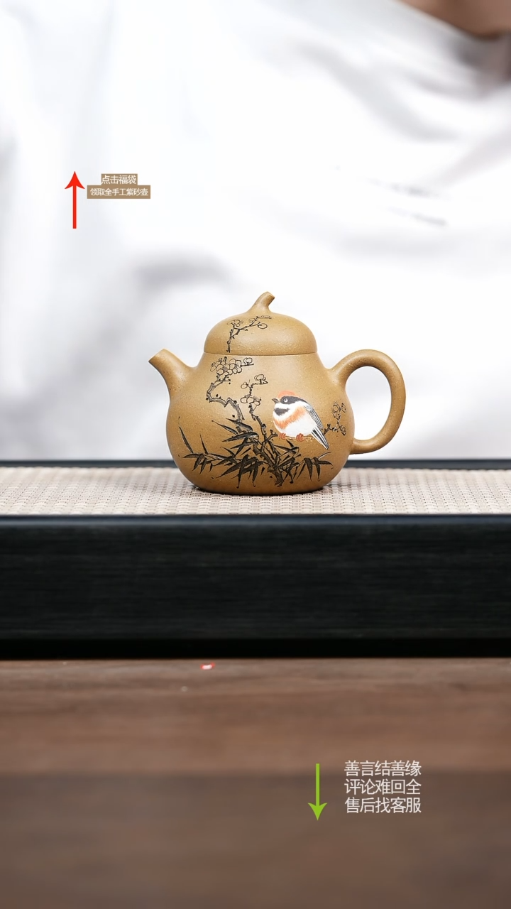 【闪购商品】紫砂茶壶YZL段泥茄瓜壶 泥绘刻绘