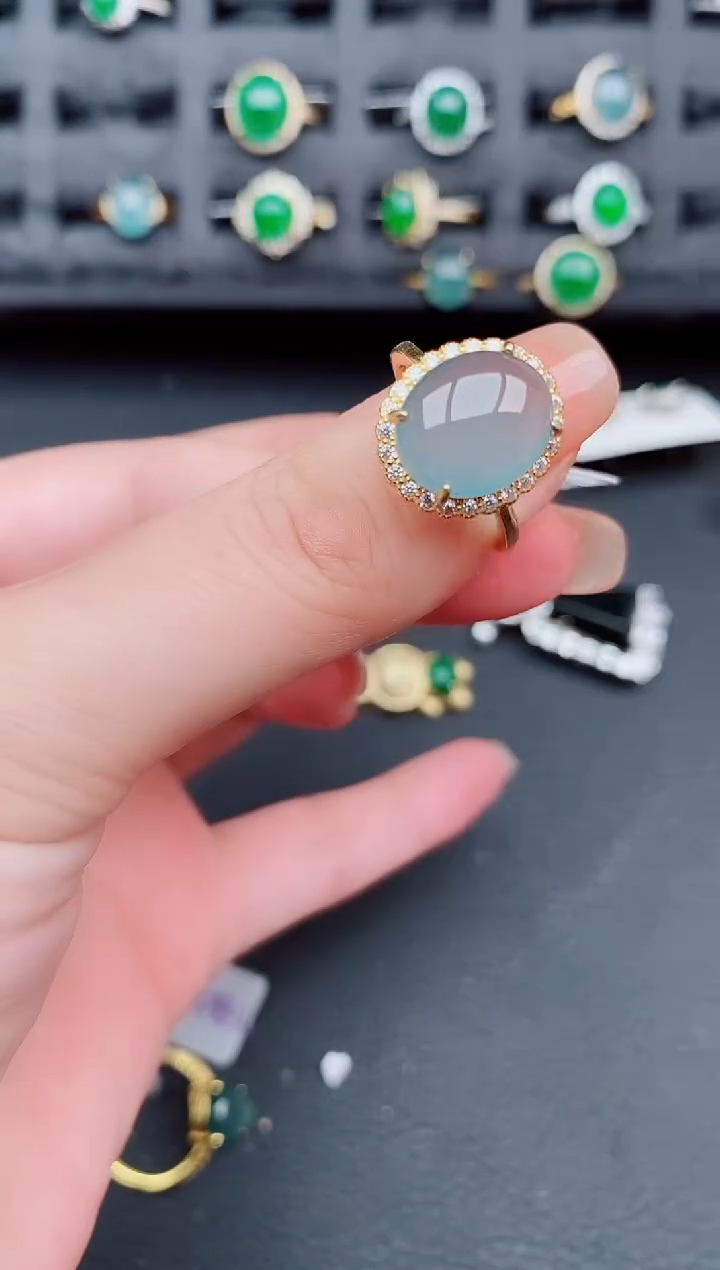 翡翠戒指银S925镶嵌天然a货翡翠415