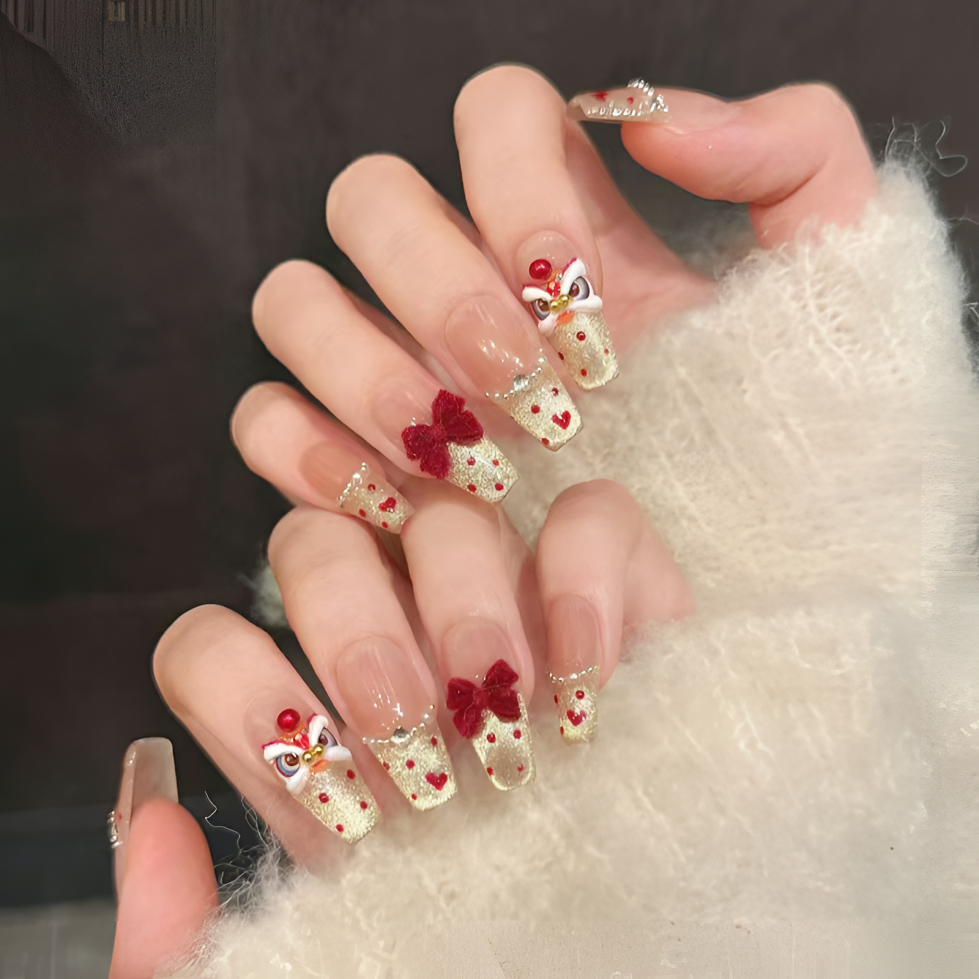  【心悦醒狮】纯手工美甲醒狮高奢蝴蝶结显白可拆卸穿戴穿戴美甲片