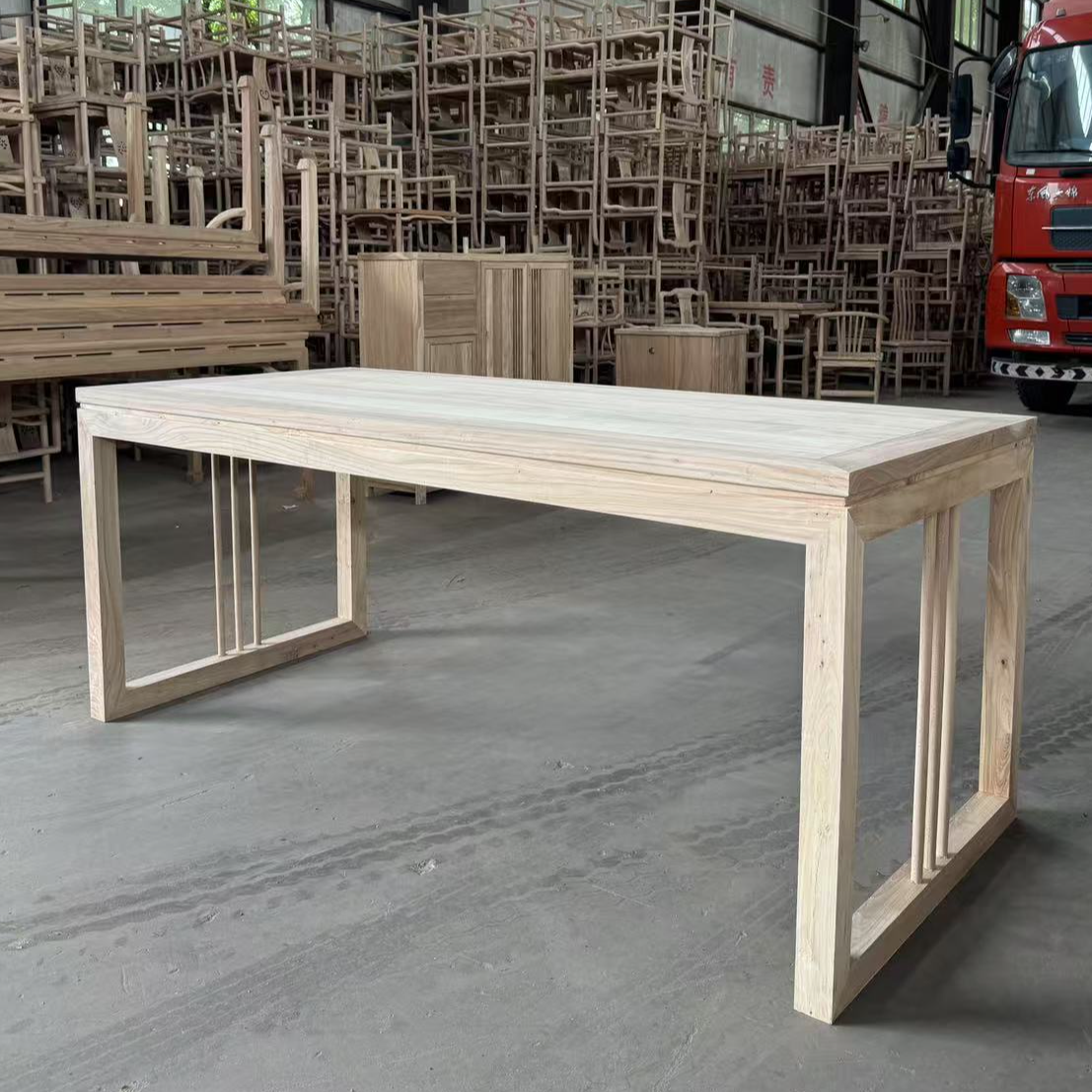 北方榆木全实木茶桌干泡桌书桌新中式家用简约禅意茶桌椅长条