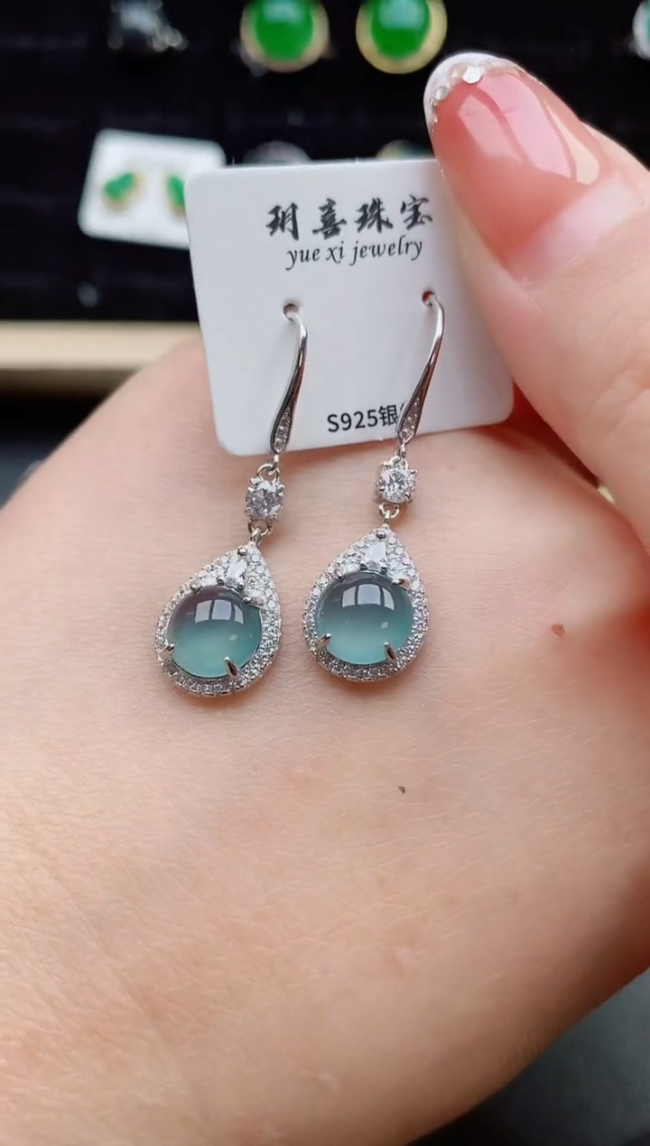 【闪购商品】翡翠耳饰银S925镶嵌1212