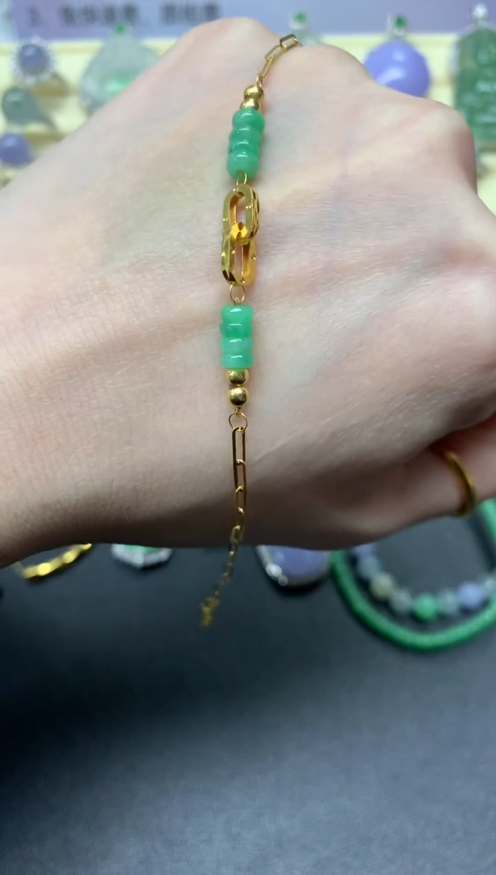 【闪购商品】翡翠手链18K金镶嵌手链|699