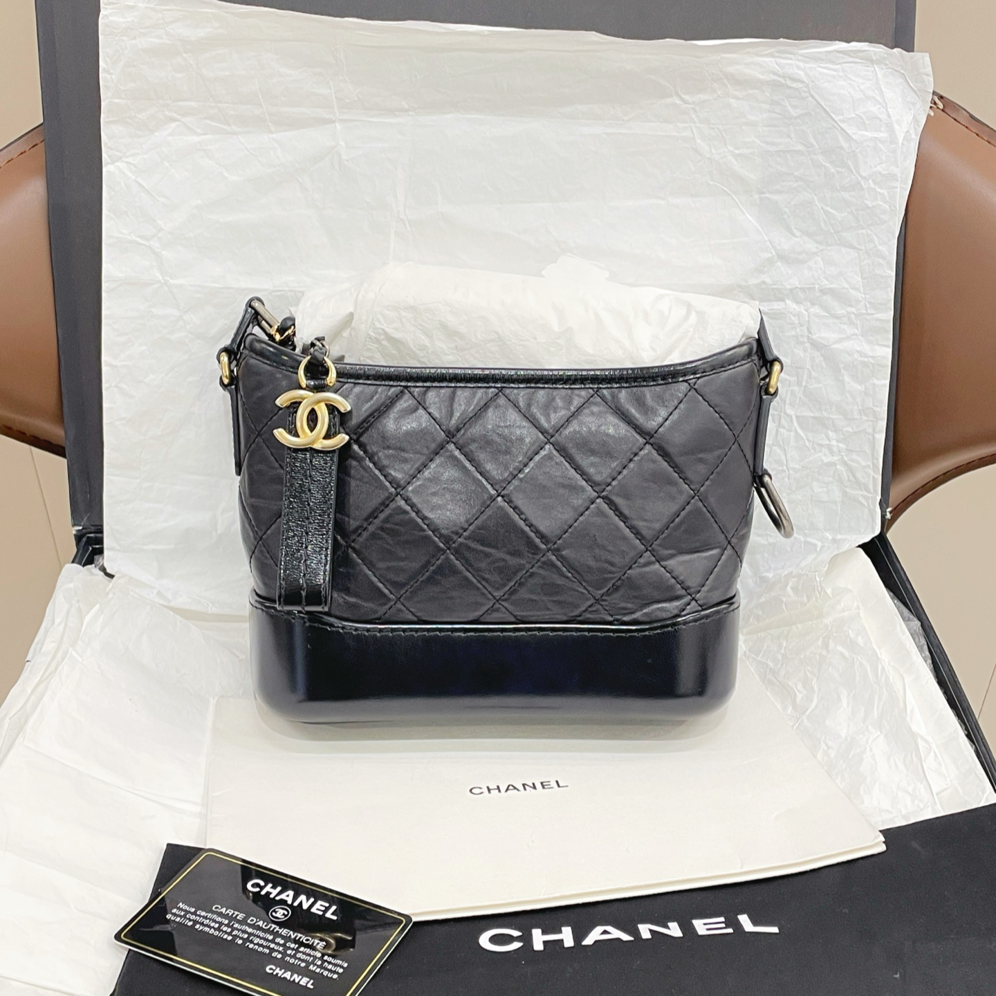95新 Chanel/香奈儿 黑金小号流浪包 