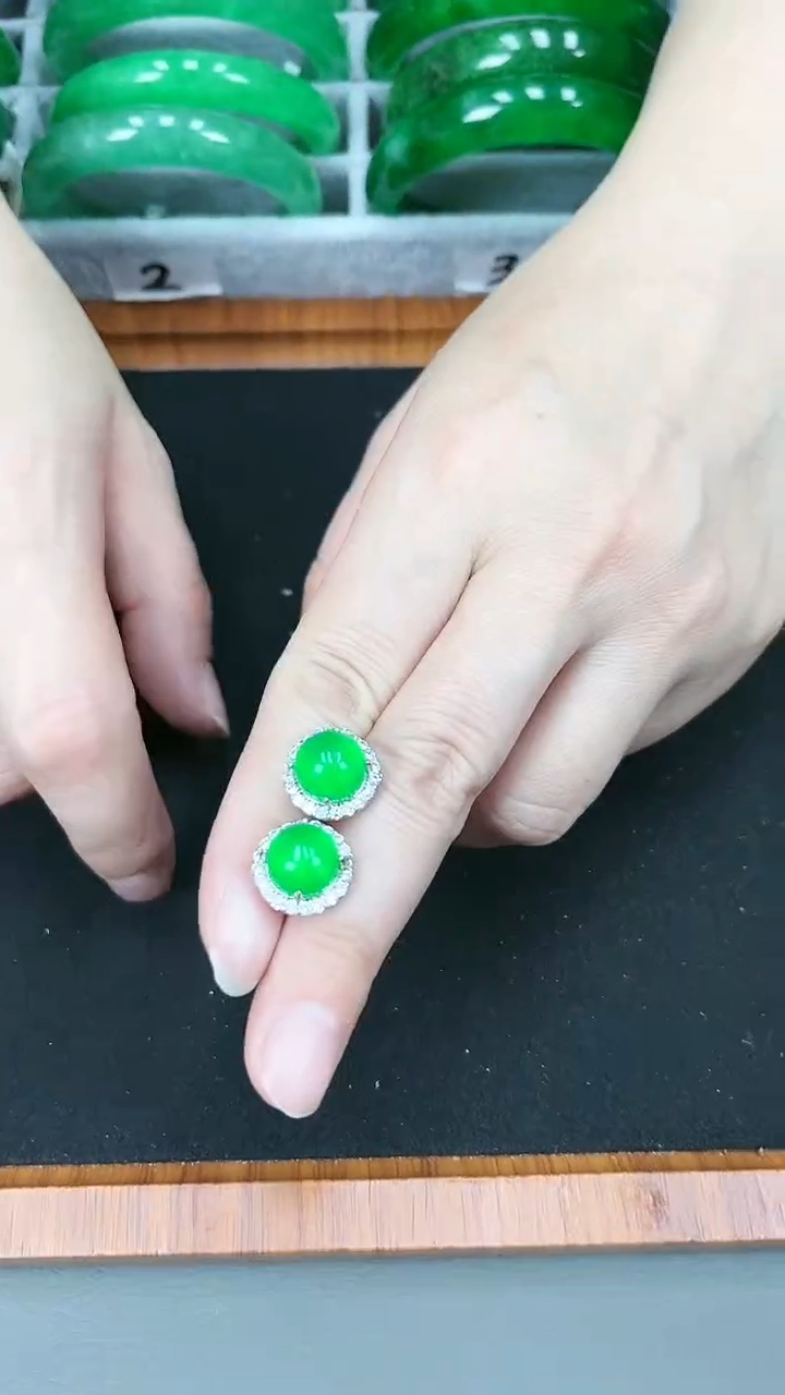 【闪购商品】翡翠耳饰未镶嵌s25 正阳绿蛋面耳钉