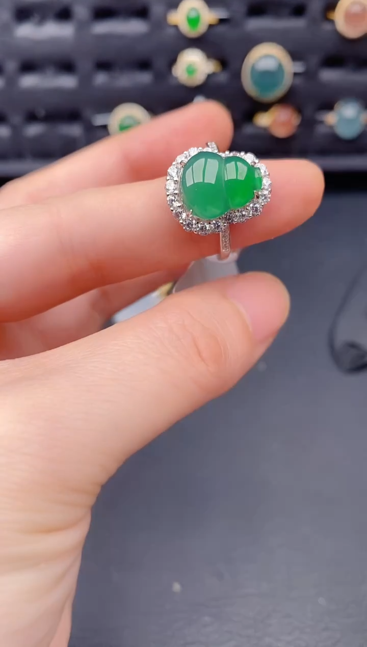 银S925镶嵌戒指翡翠天然a货翡翠316