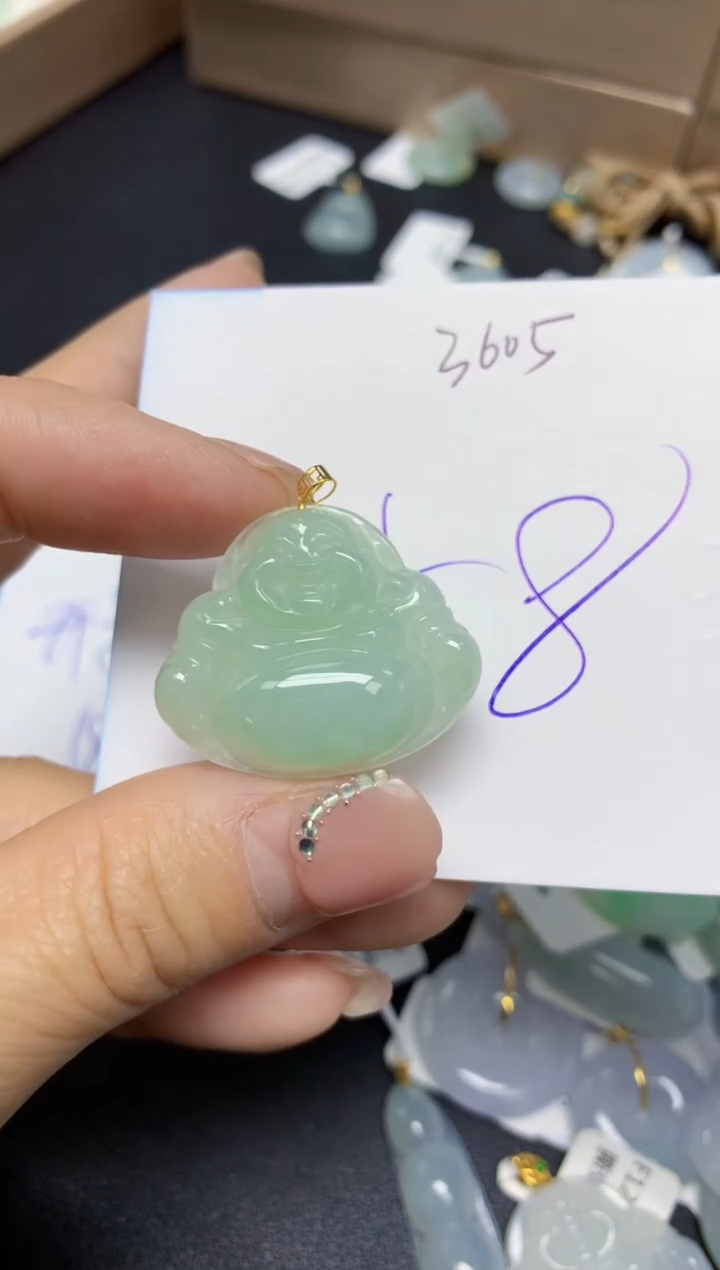 【闪购商品】翡翠挂件18K金镶嵌 天然翡翠A货