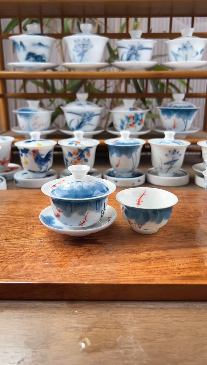 微瑕线条莲80ml三才盖碗+中和顺杯1个