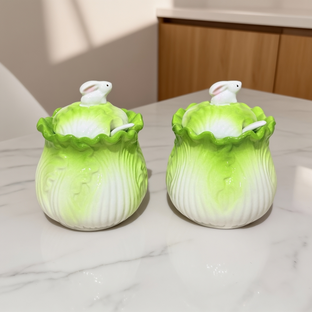 【初下厨】白菜调味罐一对手绘白菜造型调料罐带盖高颜值家用调料瓶