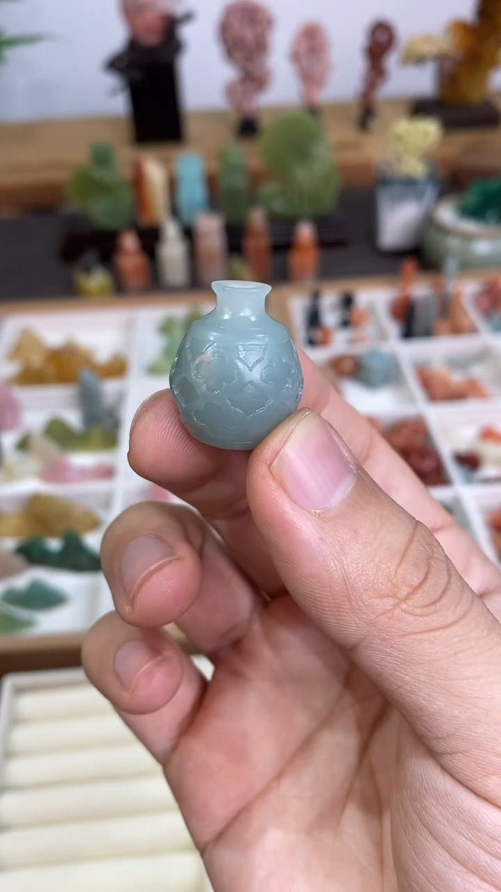 云南石天青香插壶摆件1.2*2.4