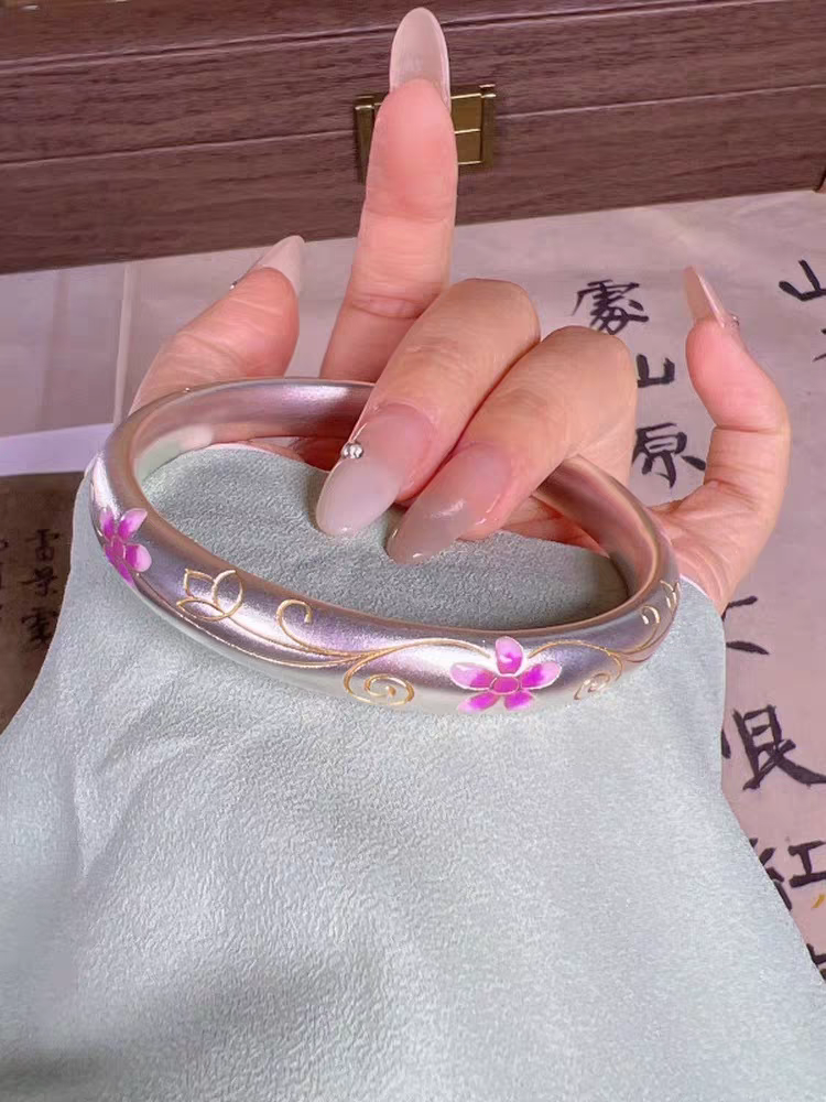 足银手镯 17号-描金梅花（闭口）